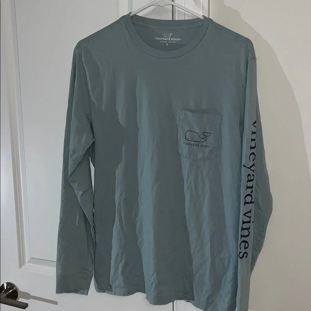 Blue Gray Vineyard Vines Sailing Yachting Boating Pocket LS T shirt S Big Whale
